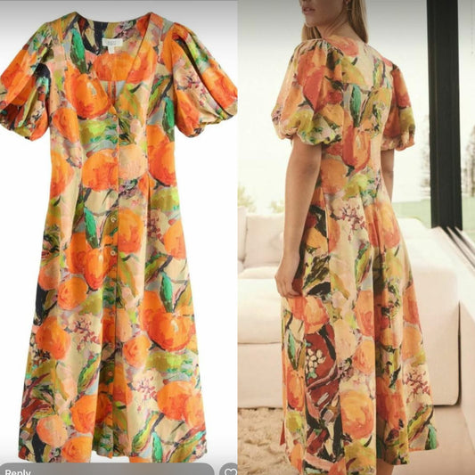 Linen Printed Button Dress