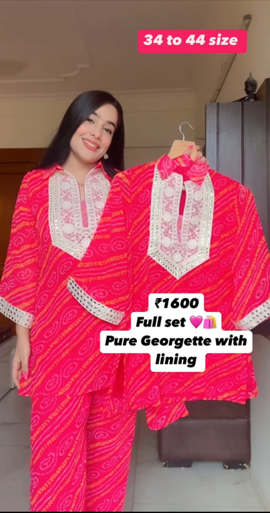 PINK LACEWORK PRINTED SET